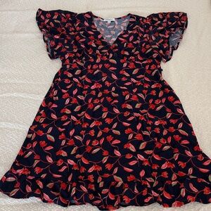 Floral Dress in Red and Navy